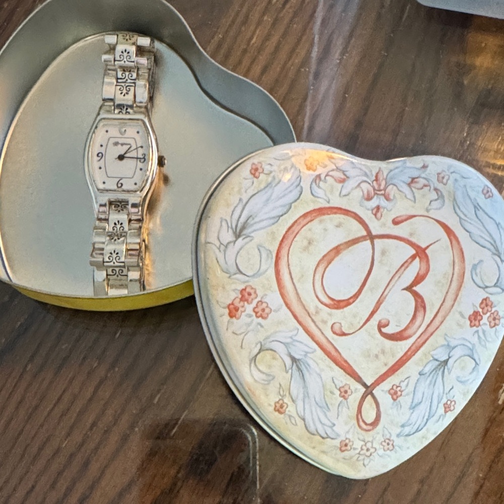 Brighton watch with Heart-Shaped Decorative Tin with Floral Design